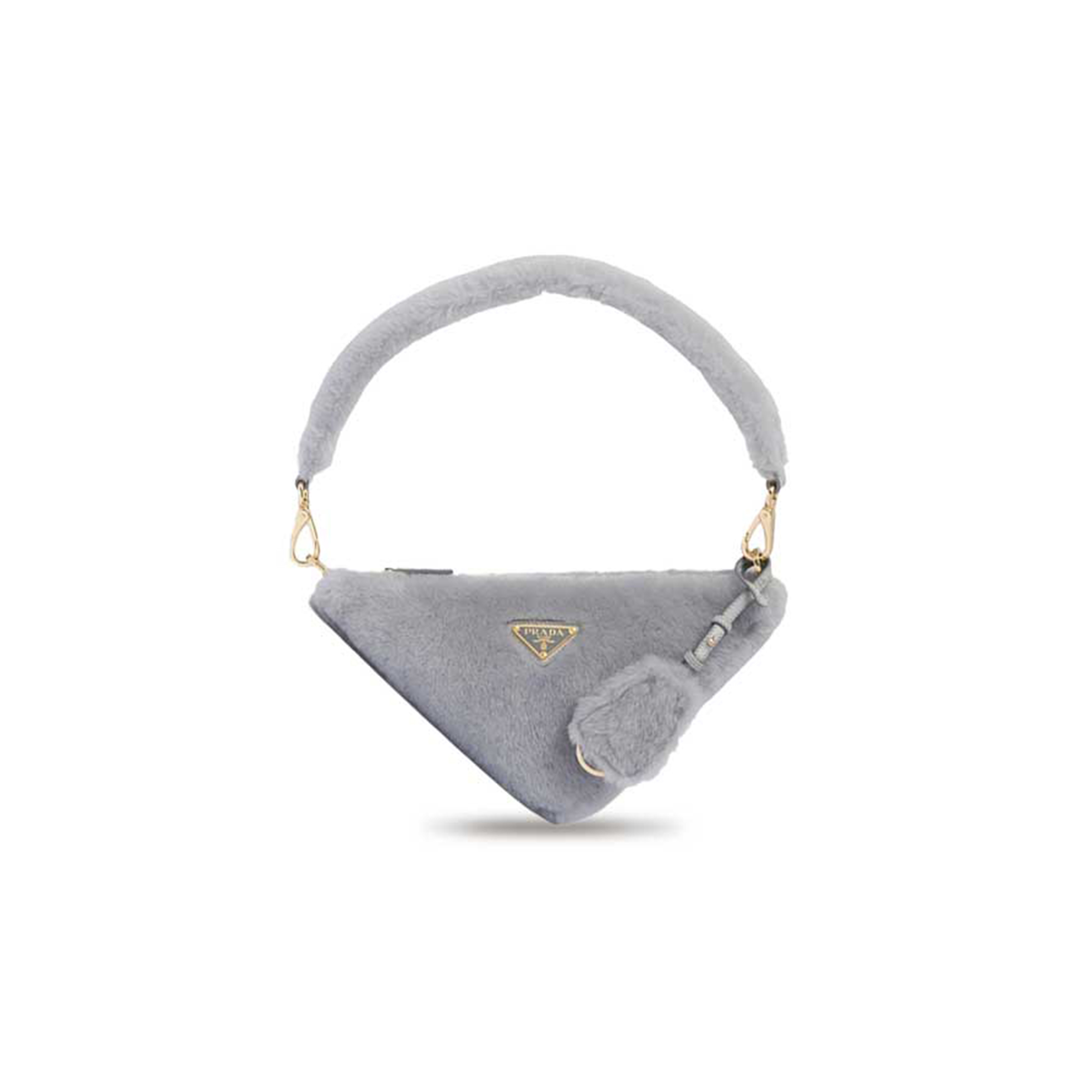 Pra*a mini triangle logo shearling shoulder bag 1nq044 (28*16*7cm)